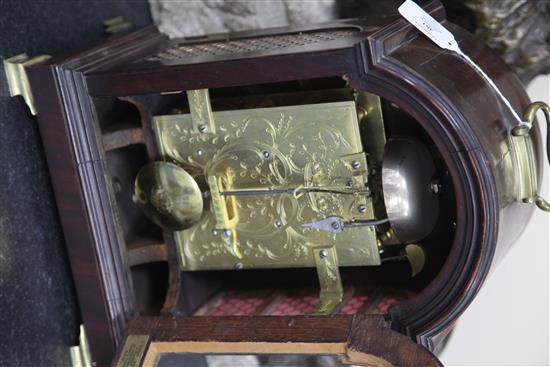 A late 18th century mahogany table clock, height 16.5in.